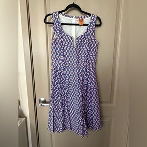 Tory Burch Amalia Purple and White Linen Midi Dress
